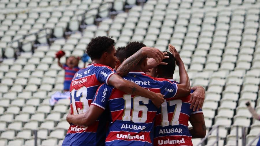 Jogadores do Fortaleza comemoram gol contra o Ceará - Leonardo Moreira / Fortaleza EC