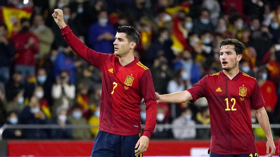 Morata comemora após marcar para a Espanha contra a Islândia em amistoso - Vincent West/Reuters