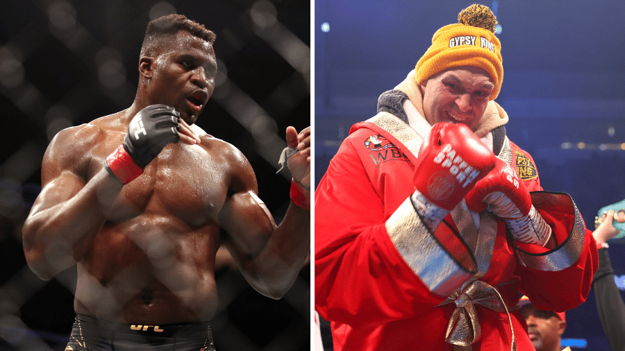 Francis Ngannou e Tyson Fury - Montagem: Katelyn Mulcahy/Getty Images; Mikey Williams/Top Rank Inc via Getty Images