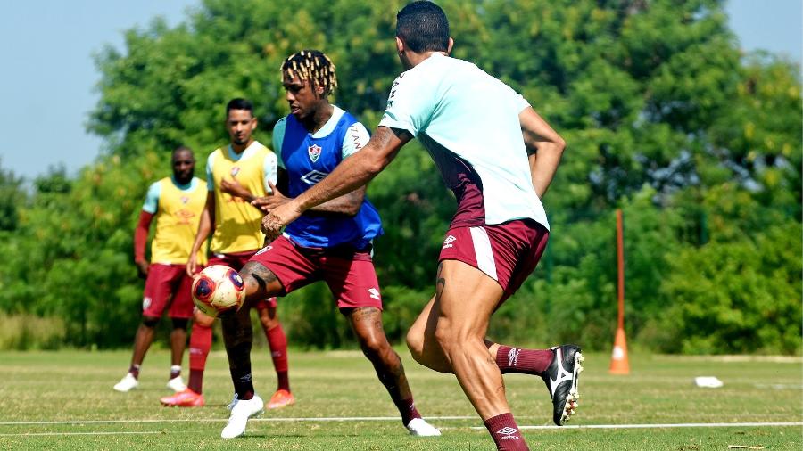 Reforço do Flu, Abel Hernández já treina com os companheiros no CT Carlos Castilho. Uruguaio ainda não foi relacionado - Mailson Santana/Fluminense FC