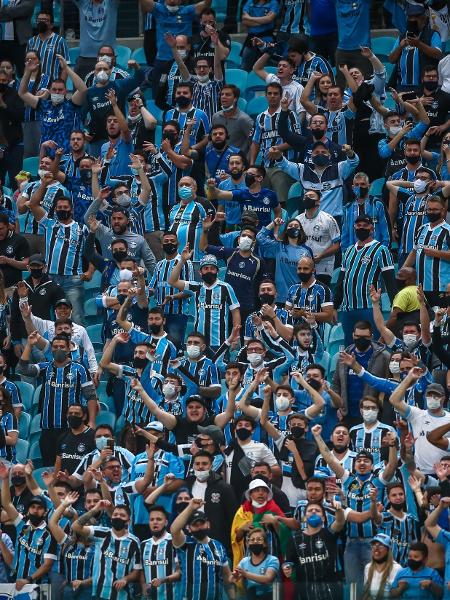Torcedores do Grêmio durante jogo contra o Juventude, na Arena do Grêmio - Lucas Uebel/Grêmio FBPA