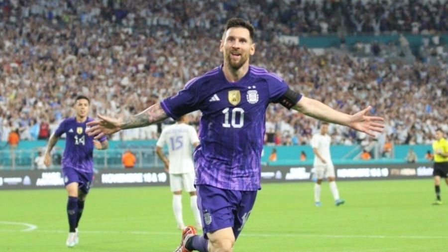 Messi comemora gol da Argentina sobre Honduras em amistoso - Reprodução/Twitter