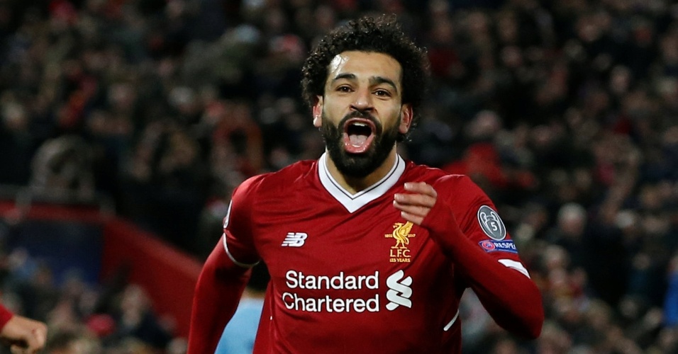 Salah comemora o primeiro gol do Liverpool na partida