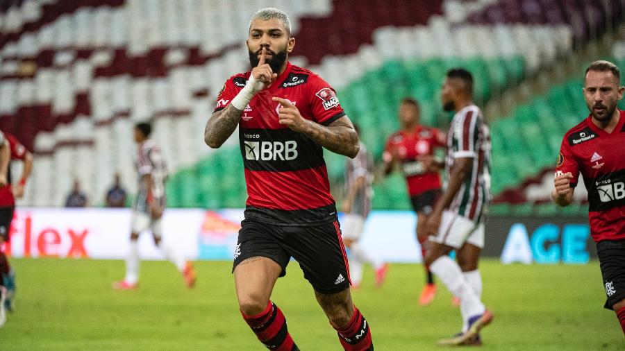Gabigol comemora gol de pênalti na primeira final do Cariocão 2021 - Alexandre Vidal / Flamengo