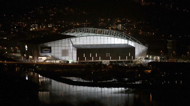 Visão externa do Forsyth Barr Stadium, em Dundine, Nova Zelândia, único estádio coberto da Copa do Mundo Feminina