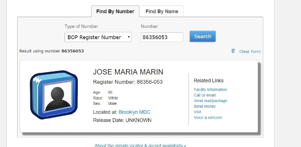 José Maria Marin está registrado no sistema carcerário federal dos EUA - Reprodução - Reprodução