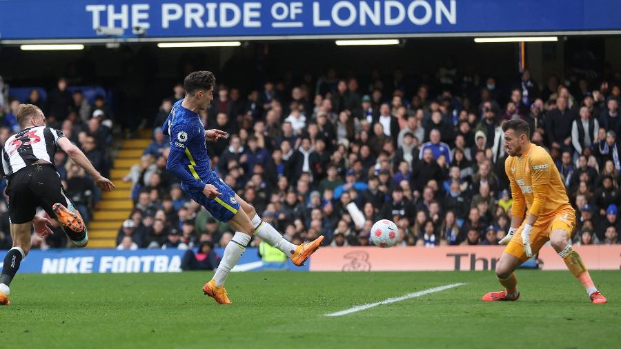 13.3.22 - Kai Havertz, do Chelsea, marca em jogo contra o Newcastle pela Premier League - MATTHEW CHILDS/Action Images via Reuters