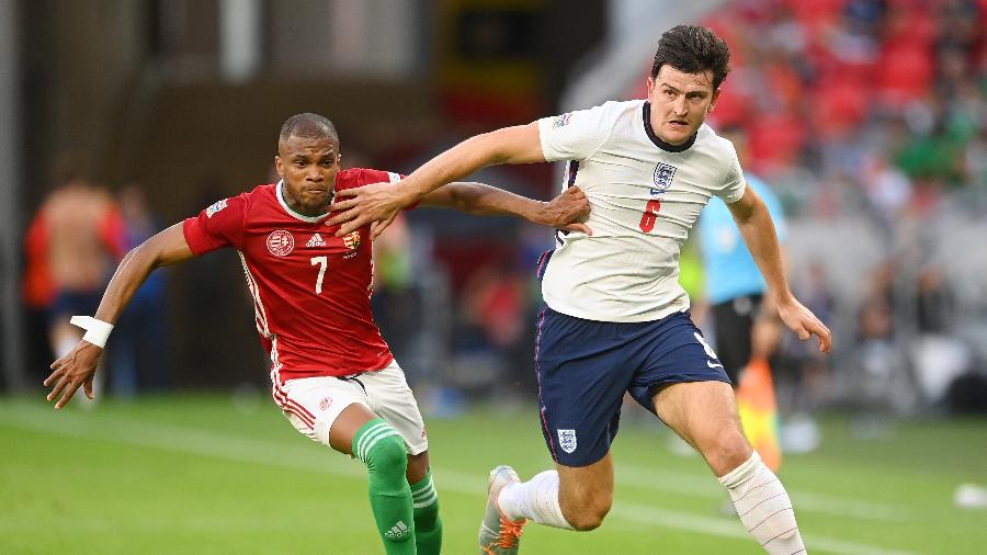Zagueiro Harry Maguire em ação pela seleção da Inglaterra contra a Hungria em jogo da Nations League - Michael Regan/Getty Images