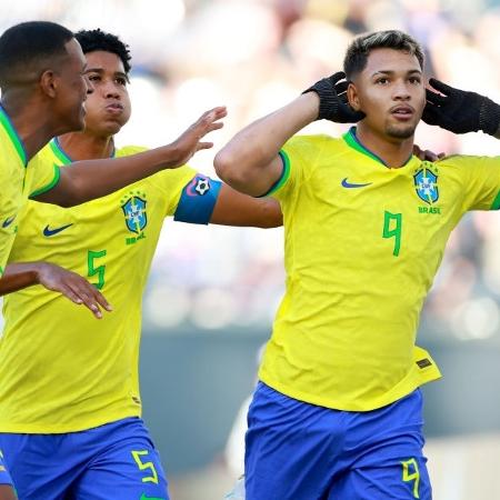 Marcos Leonardo comemora gol do Brasil em cima da Tunísia na Copa do Mundo sub-20. - Hector Vivas - FIFA/FIFA via Getty Images