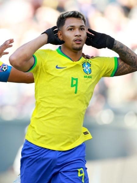 Marcos Leonardo comemora gol do Brasil em cima da Tunísia na Copa do Mundo sub-20. - Hector Vivas - FIFA/FIFA via Getty Images