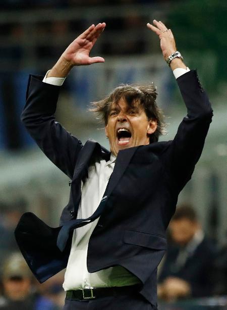 Simone Inzaghi, técnico da Inter de Milão, durante jogo contra o Barcelona pela Champions League Simone Inzaghi, técnico da Inter de Milão, durante jogo contra o Barcelona pela Champions League