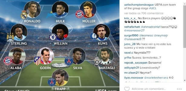 Uefa divulgou a seleção da primeira fase da Liga dos Campeões - Reprodução/Instagram