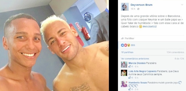 Herói do Alavés em jogo contra o Barcelona, brasileiro Deyverson comemorou com foto com Neymar no vestiário do Camp Nou - Reprodução / Facebook