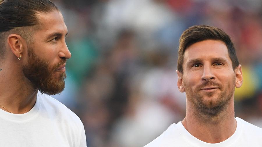 Sergio Ramos e Messi são companheiros no PSG após rivalidade em Real Madrid e Barcelona - Bertrand GUAY / AFP