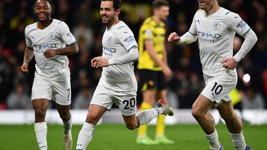 Bernardo Silva, do Manchester City comemora gol marcado contra o Watford - Ben Stansall/AFP