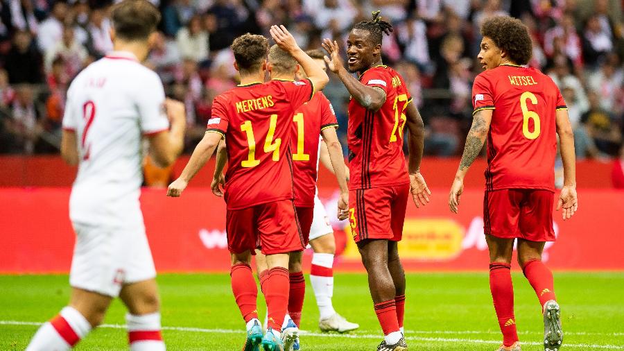 Jogadores da Bélgica comemoram gol sobre a Polônia na Liga das Nações - Mateusz Slodkowski/DeFodi Images via Getty Images
