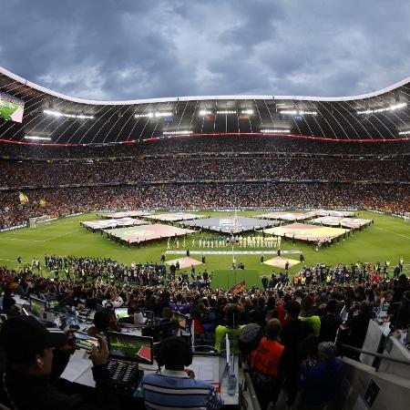 Allianz Arena, em Munique, na Alemanha, para a final da Liga das Nações 2024-25 entre Portugal e Espanha. Allianz Arena, em Munique, na Alemanha, para a final da Liga das Nações 2024-25 entre Portugal e Espanha.