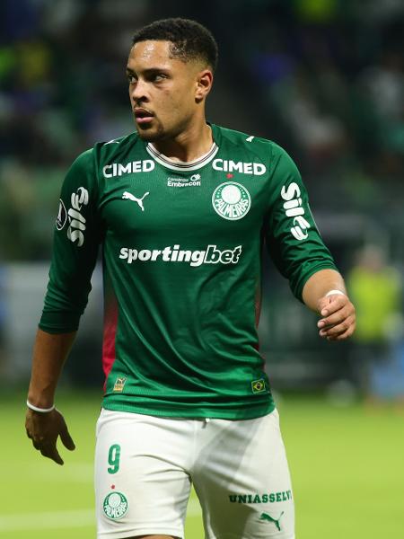 Vitor Roque, do Palmeiras, durante partida contra a LDU, pela Libertadores