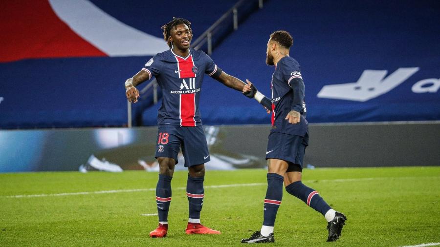Moise Kean e Neymar comemoram gol do PSG sobre o Dijon - Divulgação/PSG