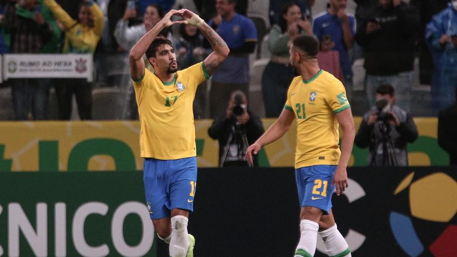 Lucas Paquetá comemora gol contra a Colômbia que garantiu a seleção brasileira na Copa de 2022 - Ettore Chiereguini/AGIF