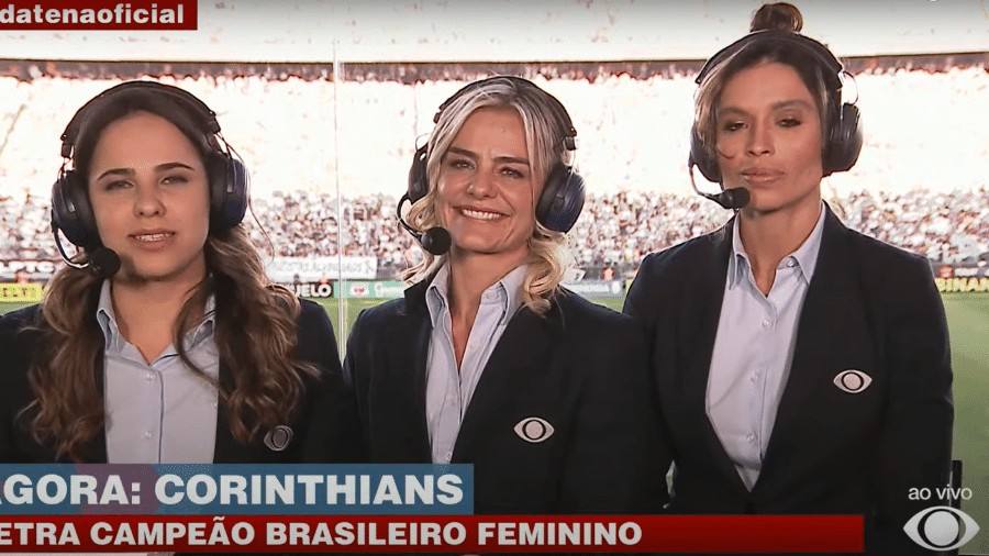 Isabelly Morais, Milene Domingues e Alline Calandrini, equipe da Band que transmitiu a final do Brasileirão Feminino - Reprodução/Band