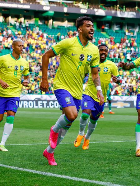 Lucas Paquetá, do Brasil comemora gol no amistoso contra Senegal - Joao Rico/Getty