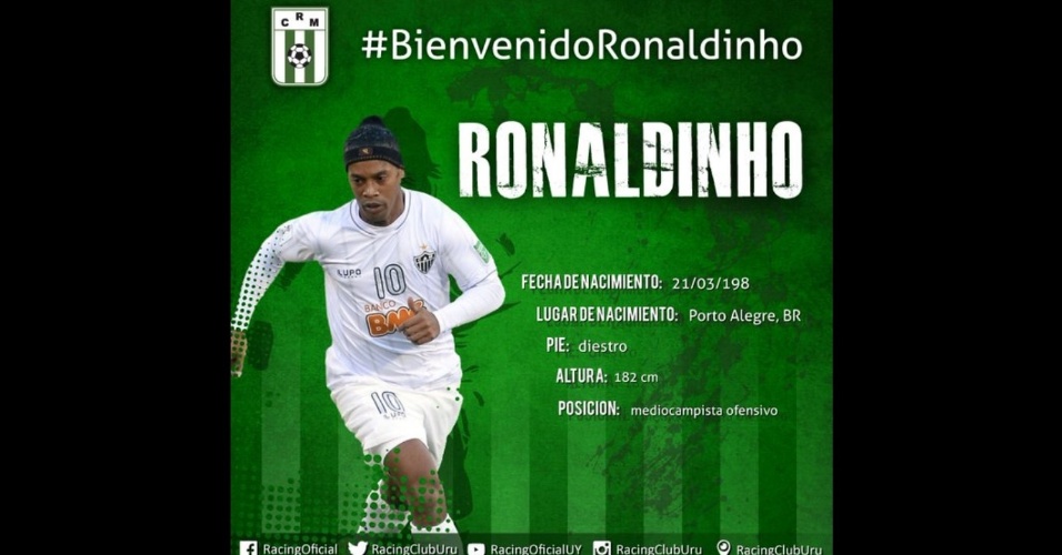 Racing Club (Uruguai) anuncia contratação de Ronaldinho Gaúcho. Negociação, porém, foi pegadinha de Dia da Mentira.
