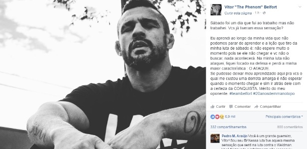 Vitor Belfort postou mensagem de desabafo em rede social após derrota para Jacaré - Reprodução/Facebook