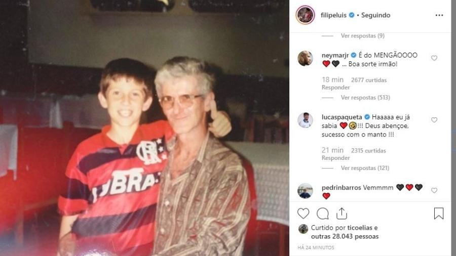 Filipe Luís comemora acerto com o Flamengo e posta foto ainda criança  - Reprodução 