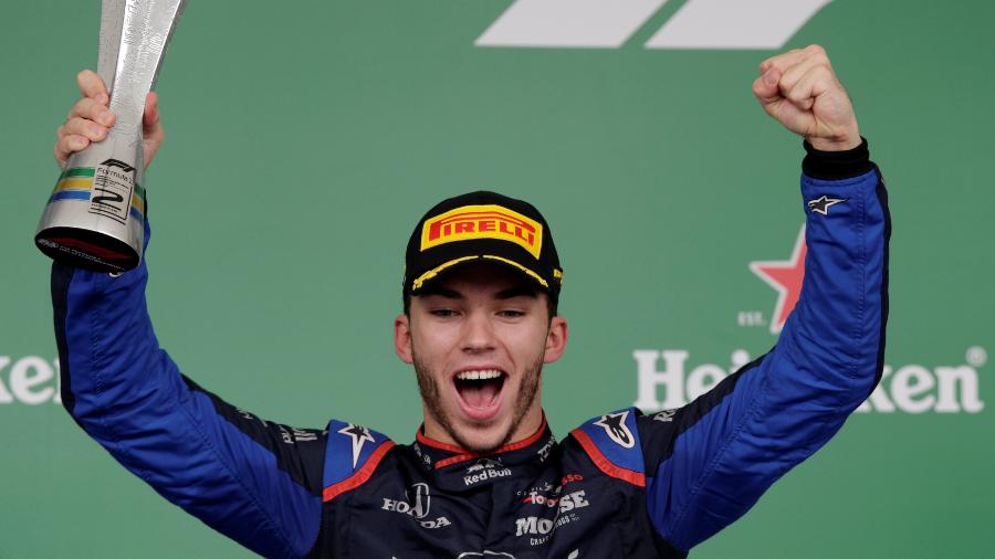 Pierre Gasly (Toro Rosso) comemora o segundo lugar no Grande Prêmio do Brasil de 2019 - Amanda Perobelli/Reuters
