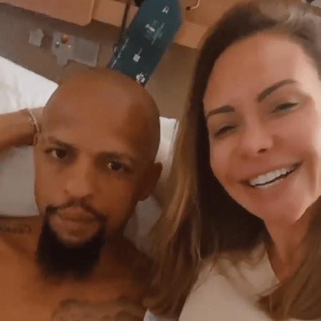 Felipe Melo e a mulher, Roberta Nagel, após operação do jogador - Reprodução/Instagram
