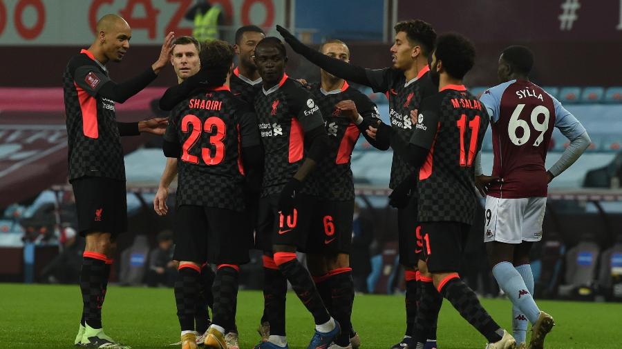 Liverpool comemora vitória contra o Aston Villa, pela Copa da Inglaterra - Liverpool FC via Getty Images