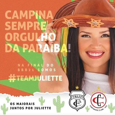 Campinense e Treze, da Paraíba, se unem por Juliette - Reprodução/Instagram