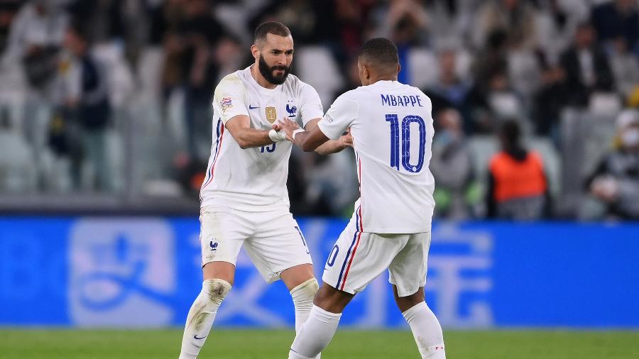 Mbappé e Benzema comemoram gol da França contra a Bélgica na Liga das Nações - GettyImages