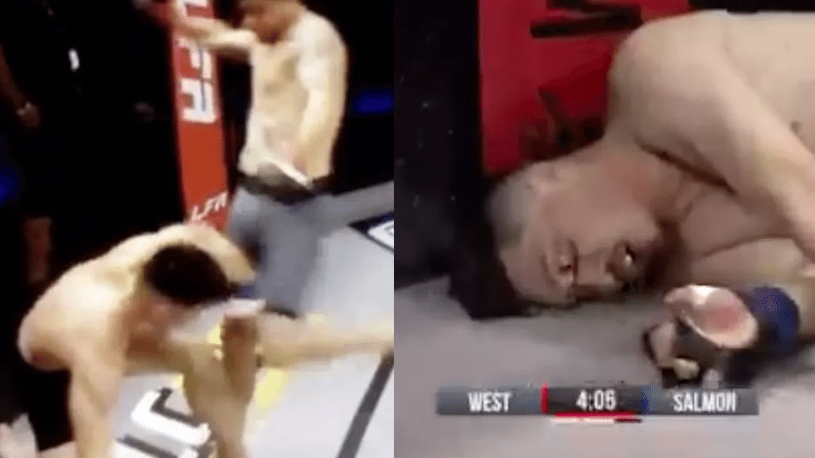 Momento em que Shawn West acerta uma joelhada no ex-UFC Boston Salmon, que desmaia - Reprodução/SporTV