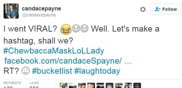 'Eu viralizei?' No Twitter, Candace se diverte com a viralização do vídeo que fizera e sugere algumas hashtags - Twitter/Candance Payne - Twitter/Candance Payne