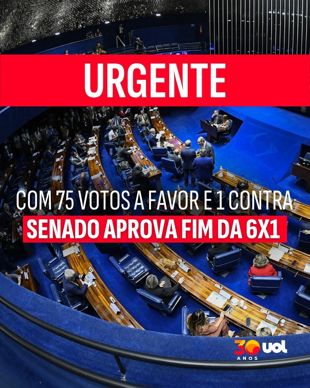 COM 75 votos a favor e 1 contra  Senado aprova fim da 6x1 - undefined