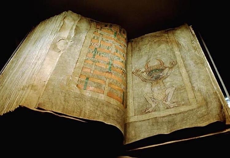 A página original do Codex Gigas com a ilustração do diabo