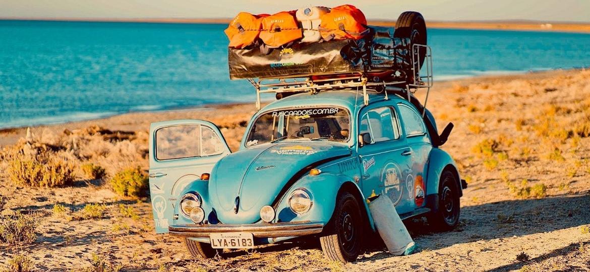 Na viagem, o Fusca passou por praias, neve, deserto e montanhas - Arquivo pessoal