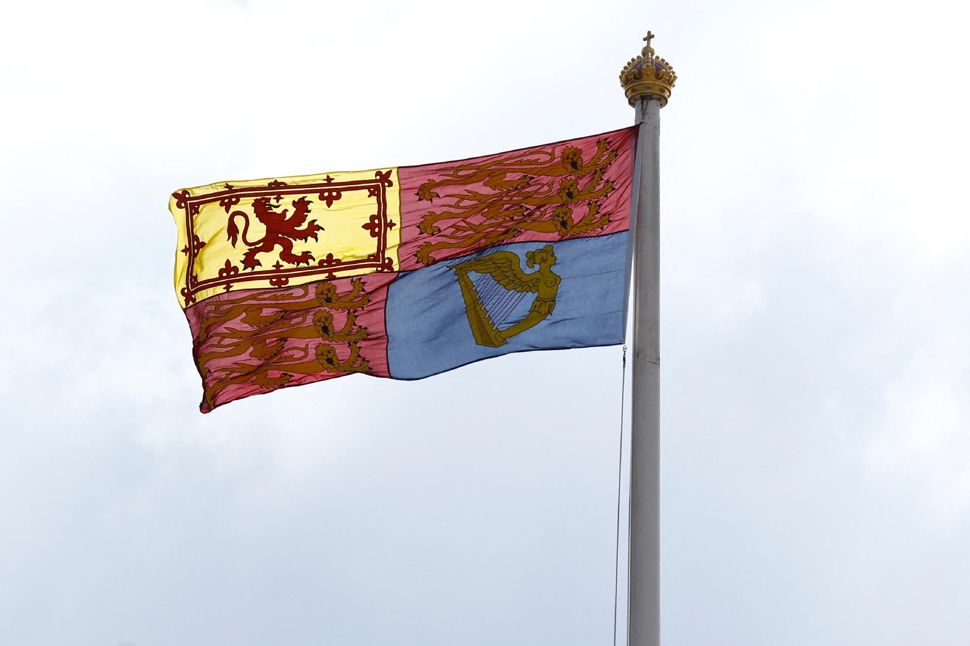 British royal family flag is fully flown after Charles enters Buckingham Palace