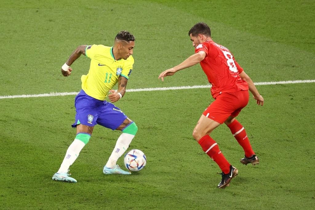Raphinha in action for Brazil during the match against Switzerland - Robert Cianflone/Getty Images