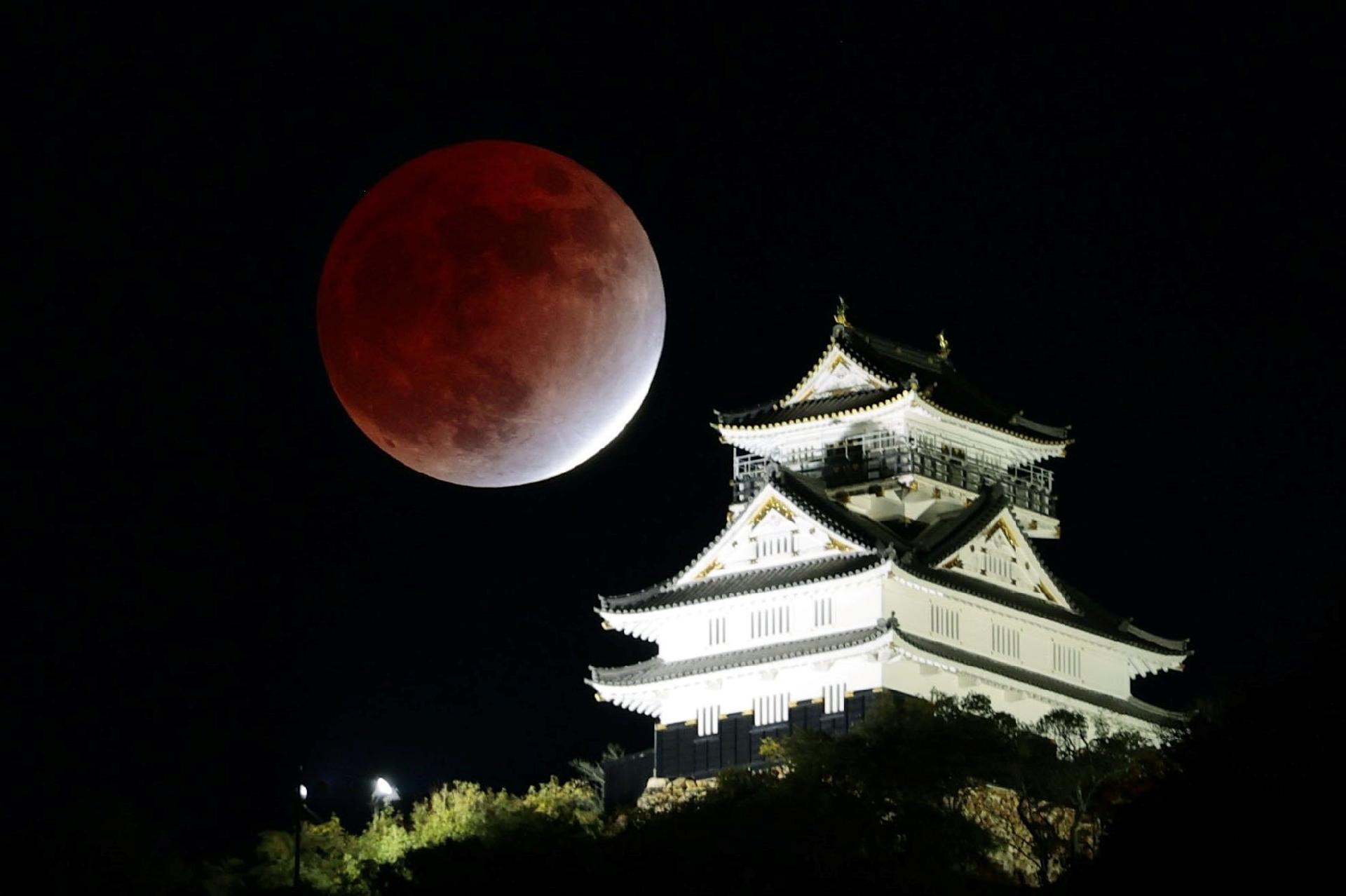 Eclipse lunar parcial observado en el castillo de Gifu, centro de Japón - Kyodo / via Reuters