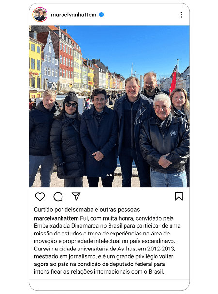 Em fevereiro deste ano, outro grupo de parlamentares do Brasil viajou para a Dinamarca. Visita à Novo Nordisk também fez parte do roteiro. Crédito: Reprodução Instagram