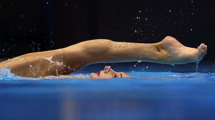 Evangelia Platanioti, da Grécia, compete na final do solo livre feminino de Natação Artística no Mundial de Fukuoka