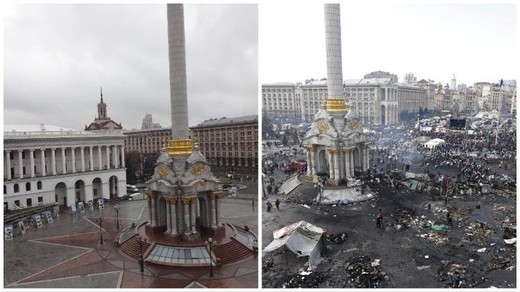 A Praça da Independência em Kiev antes e depois da guerra: o impacto da invasão russa colocou a capital ucraniana entre as piores cidades para viver no mundo A Praça da Independência em Kiev antes e depois da guerra: o impacto da invasão russa colocou a capital ucraniana entre as piores cidades para viver no mundo