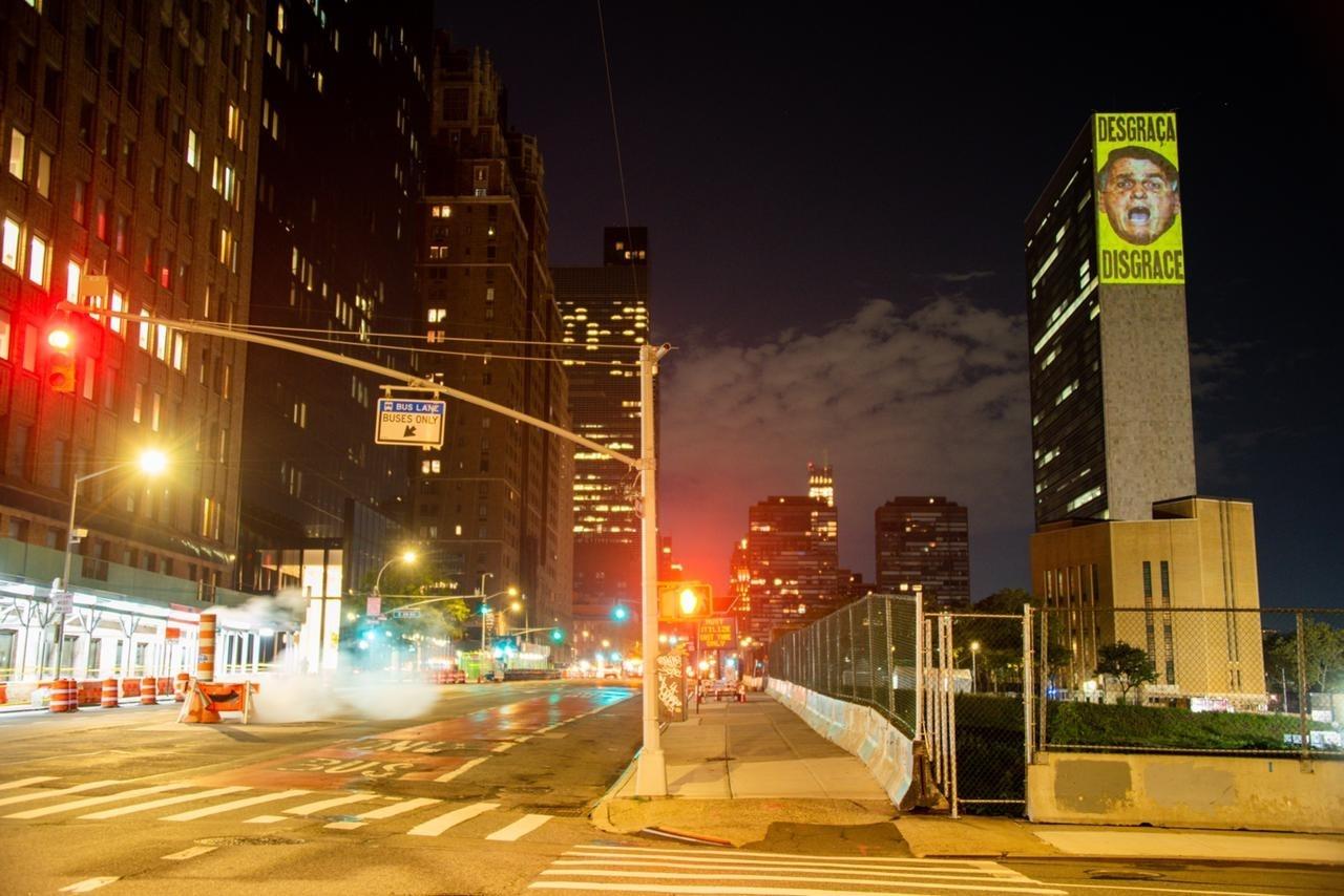 #BolsonaroVergonhaMundial, action in NewYork this morning - Anonymous action