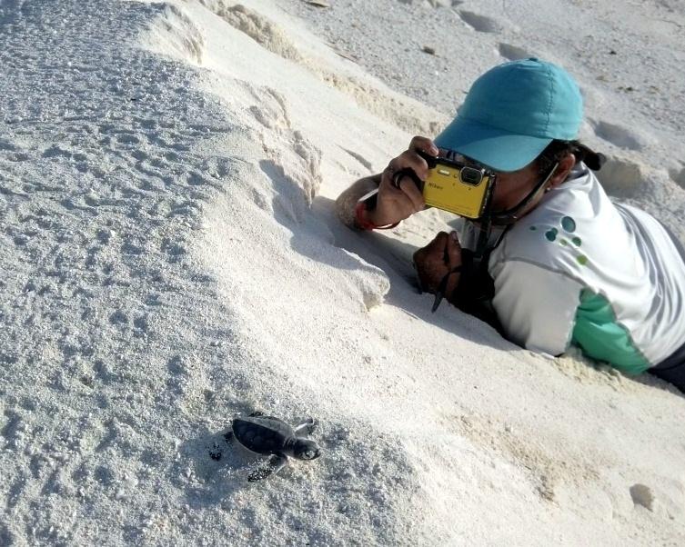 Maurizélia em trabalho de campo no Atol das Rocas - Arquivo Pessoal