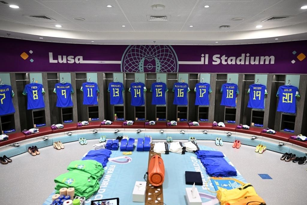 Brazil national team locker room Before the match against Cameroon in the World Cup - Michael Regan - FIFA/FIFA via Getty Images
