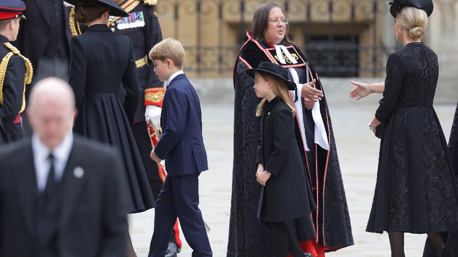 Funeral da rainha Elizabeth 2ª: George e Charlotte chegam acompanhados da mãe, Kate Middleton - Chris Jackson/Getty Images
