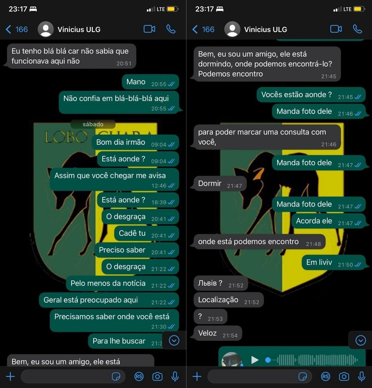 In Poland, a former Brazilian sailor spends more than 12 hours without replying to a message from a friend in Ukraine after he said he would look for a vehicle, according to the app. When friend receives message, Portuguese text appears to be sent after using a translation app - Playback/Whatsapp